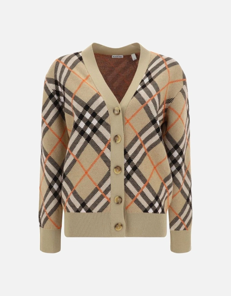 Wool Cardigan with Check Archive Pattern Women - Brown Sweaters