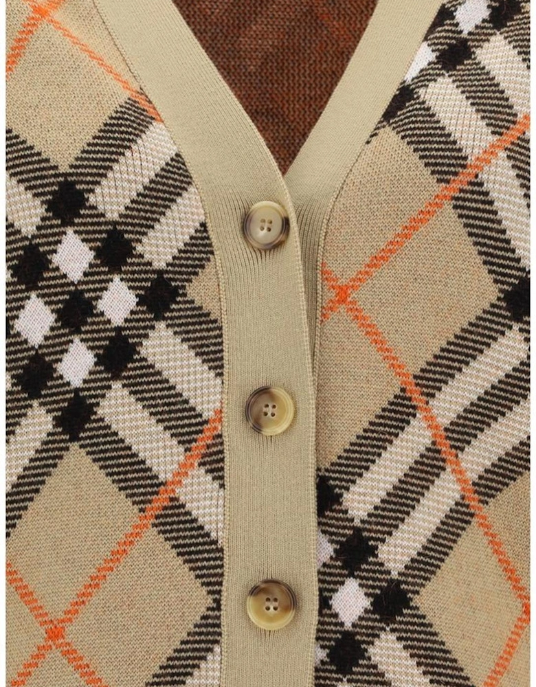 Wool Cardigan with Check Archive Pattern Women - Brown Sweaters