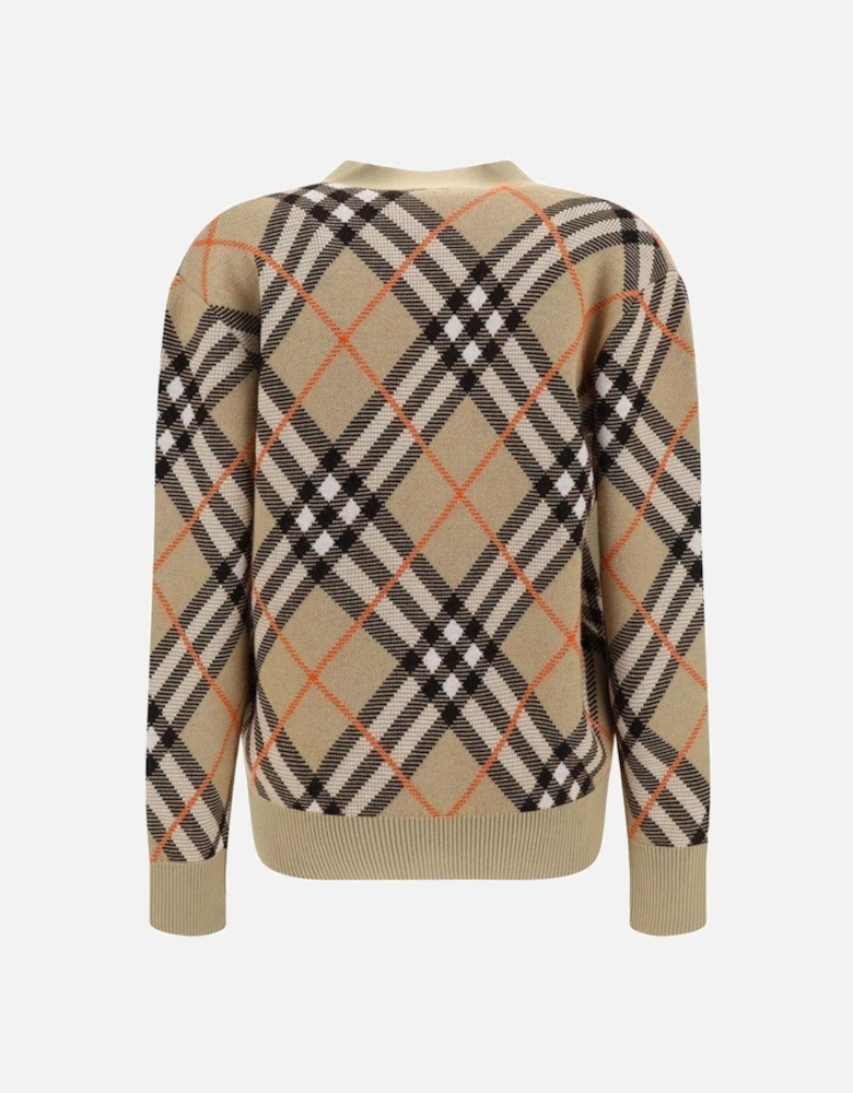 Wool Cardigan with Check Archive Pattern Women - Brown Sweaters