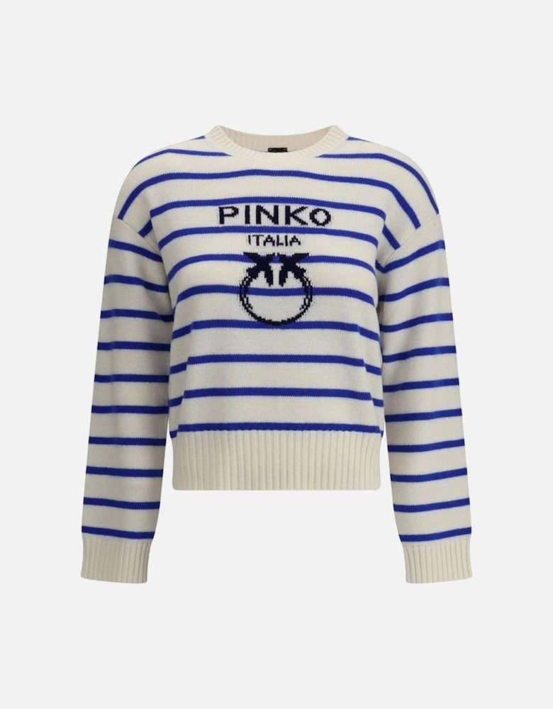 Striped Sweater with Ribbed Crew Neck and Logo Women - Multicolor