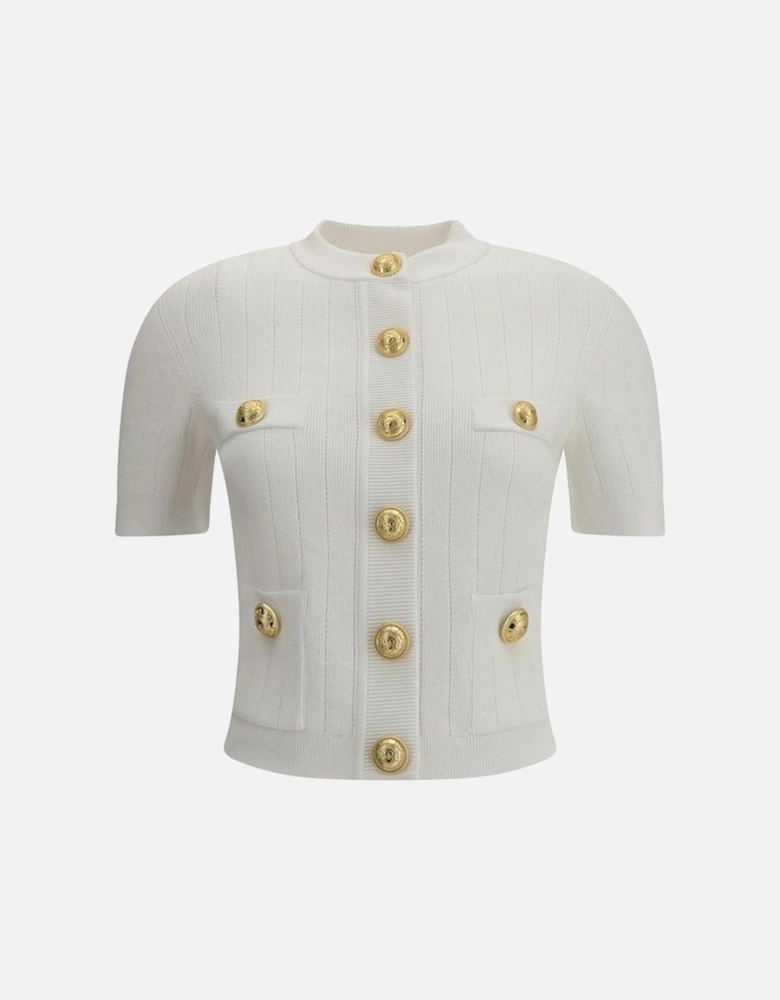 Cropped Short-Sleeved Buttoned Cardigan Women - White Sweaters