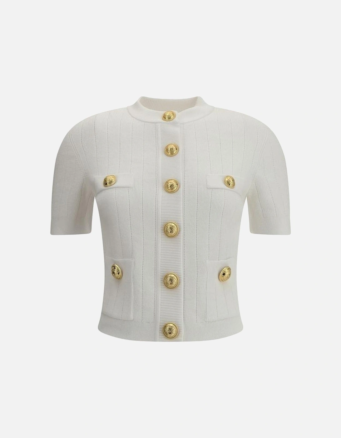 Cropped Short-Sleeved Buttoned Cardigan Women - White Sweaters, 4 of 3
