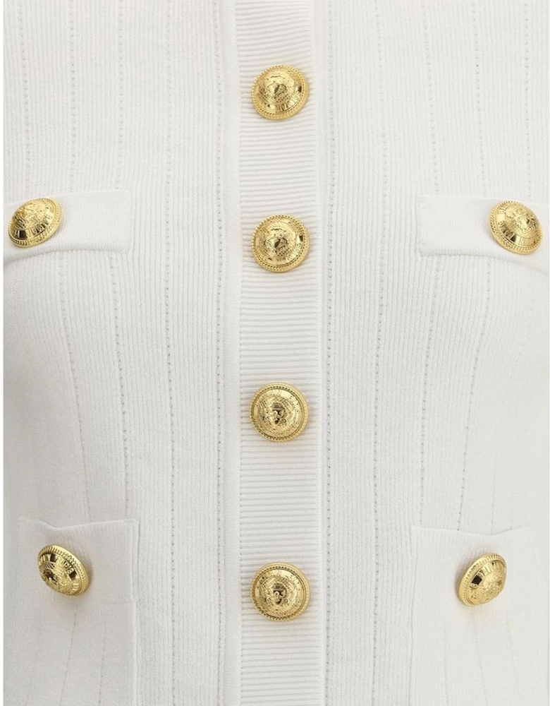 Cropped Short-Sleeved Buttoned Cardigan Women - White Sweaters