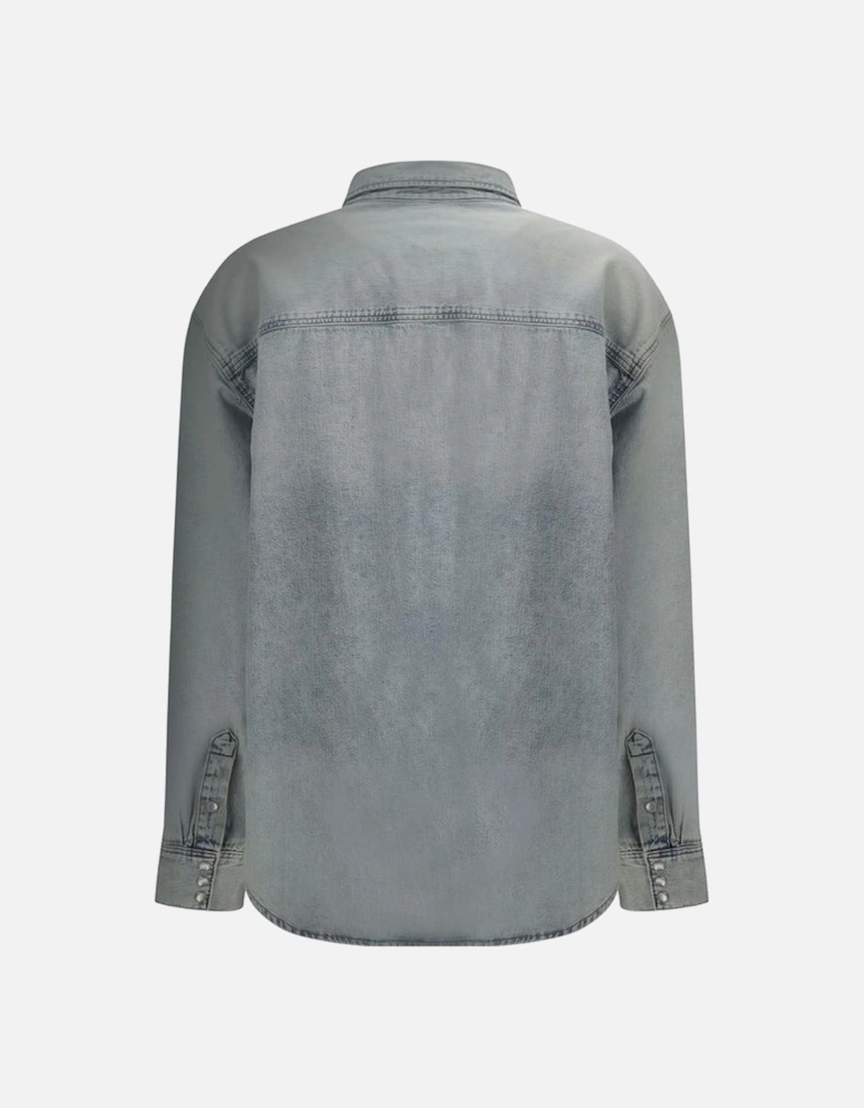 Cotton Denim Shirt with Patch Pockets and Snap Closure Women - Light