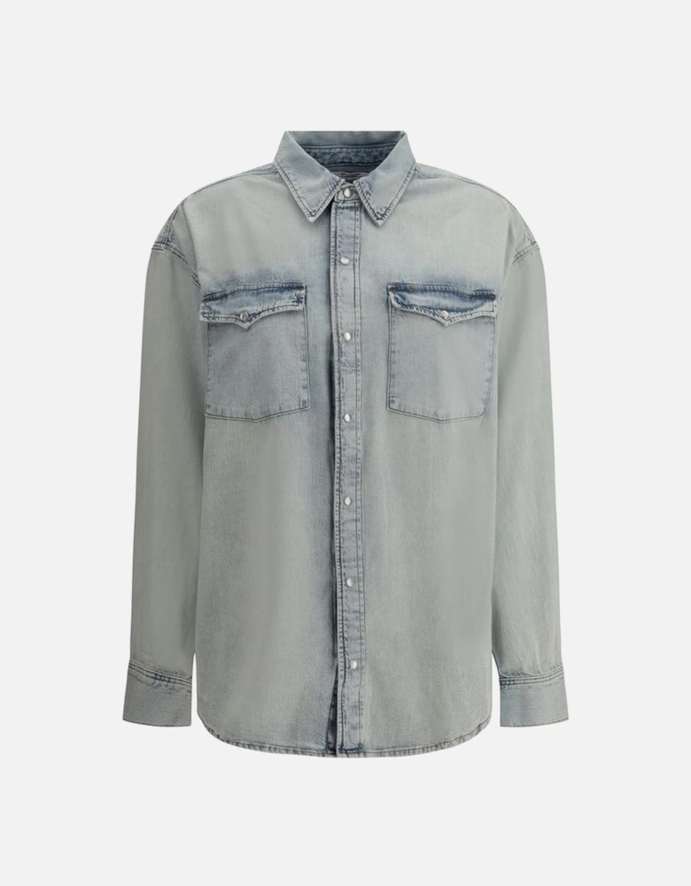 Cotton Denim Shirt with Patch Pockets and Snap Closure Women - Light