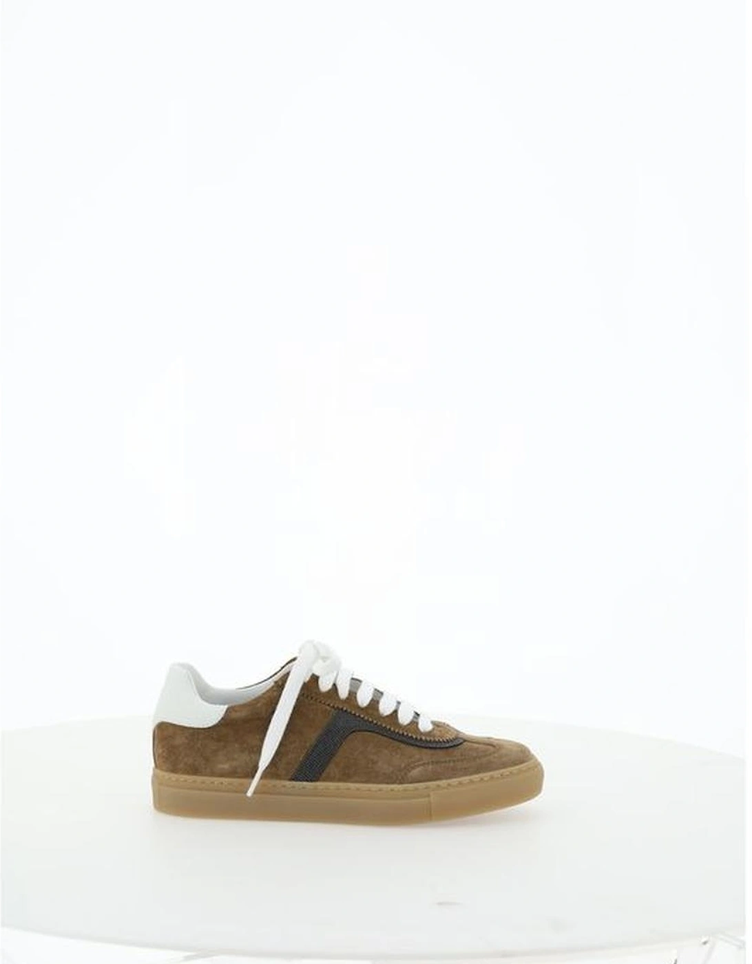 Leather Lace-Up Sneakers with Shiny Bead Detail Women - Brown, 5 of 4
