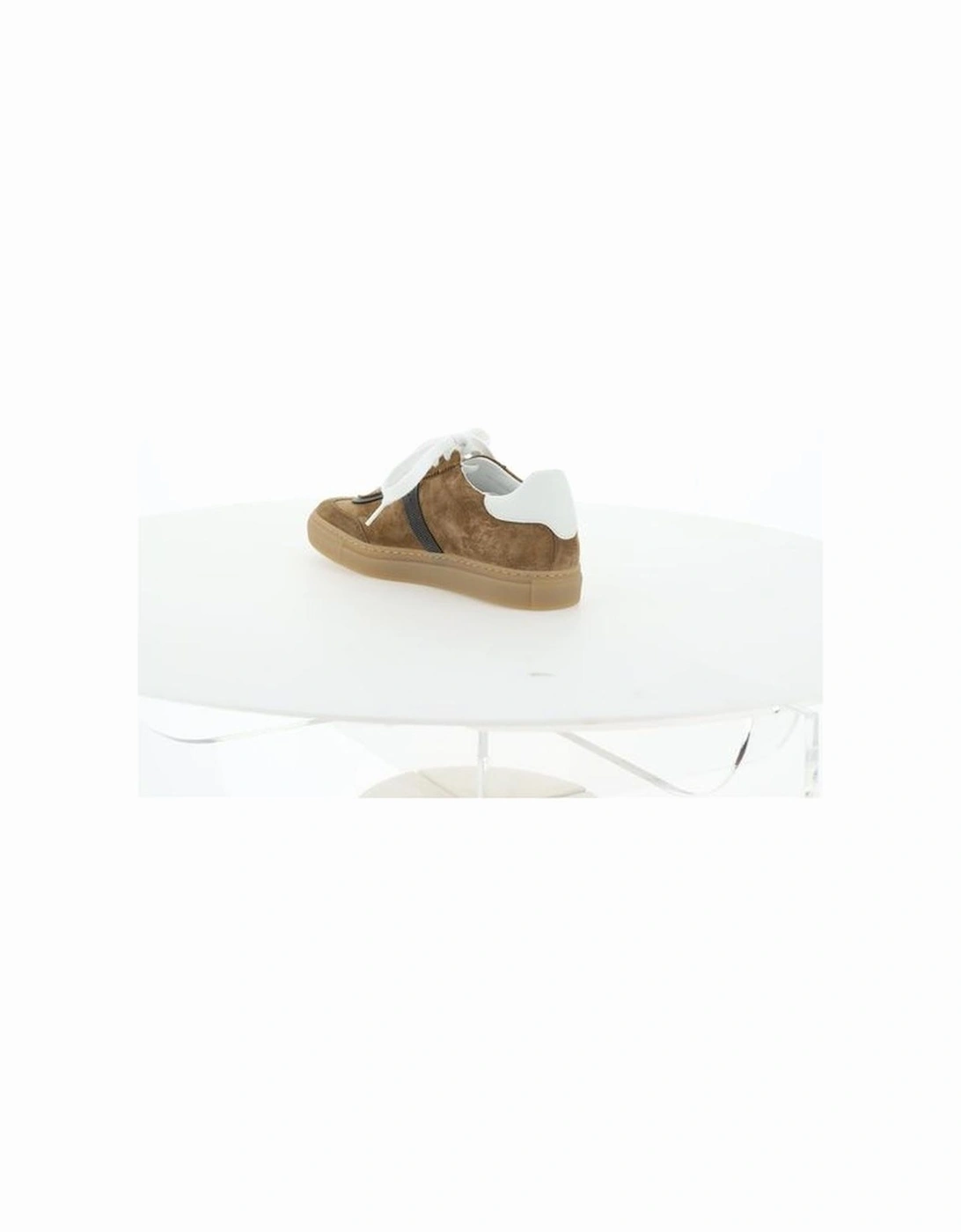 Leather Lace-Up Sneakers with Shiny Bead Detail Women - Brown