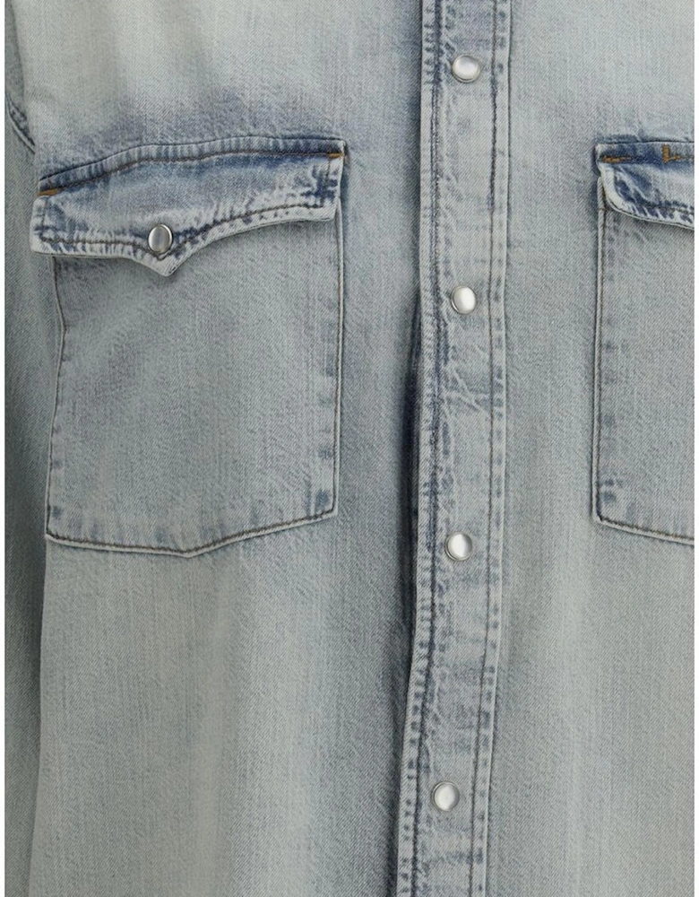 Cotton Denim Shirt with Patch Pockets and Snap Closure Women - Light