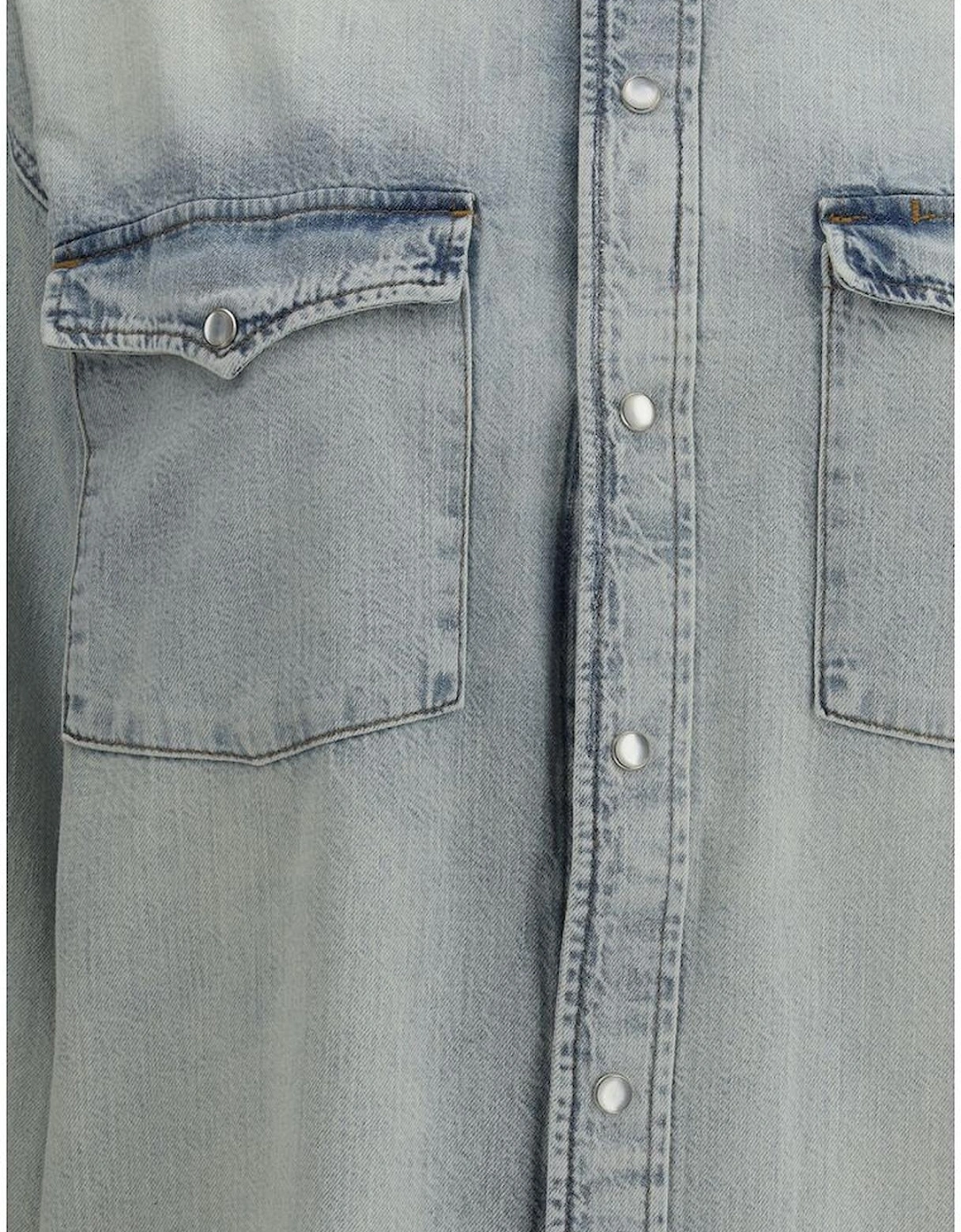 Cotton Denim Shirt with Patch Pockets and Snap Closure Women - Light