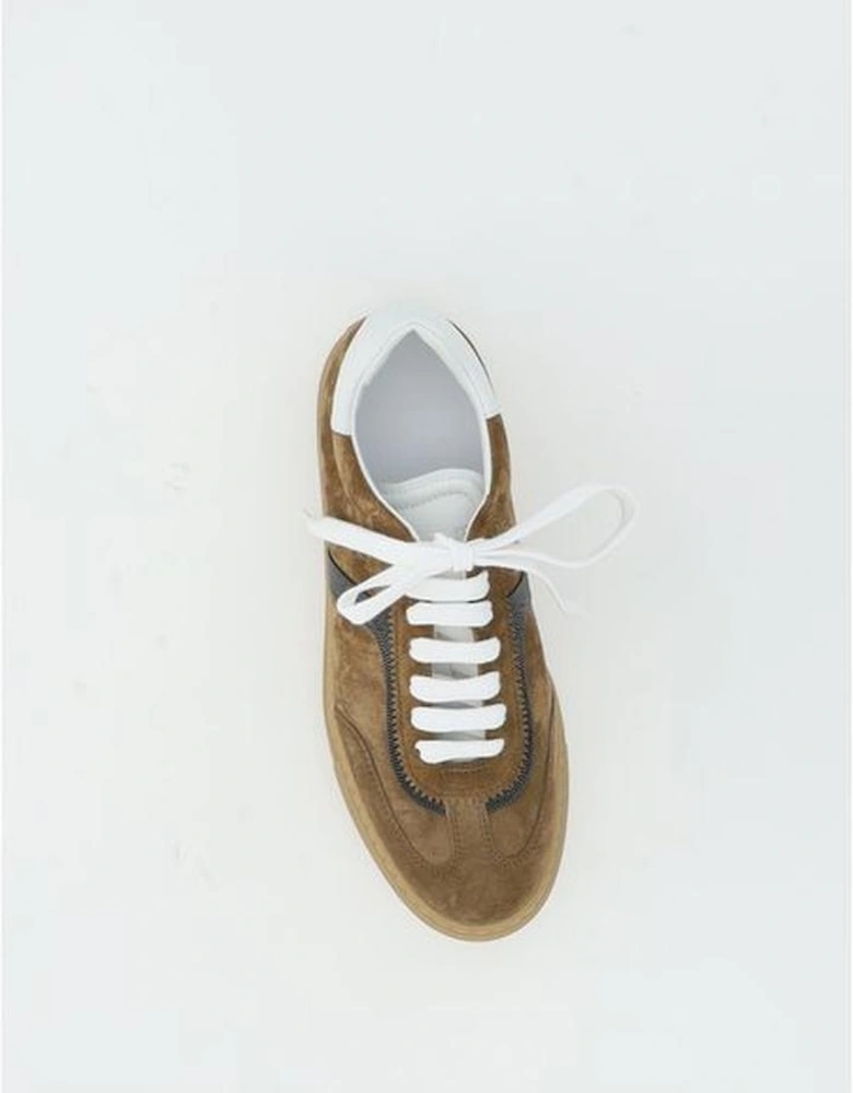 Leather Lace-Up Sneakers with Shiny Bead Detail Women - Brown