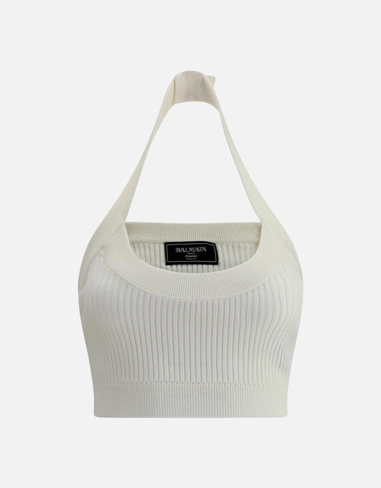 Cropped Top with American Neckline and Embossed Button Closure Women -