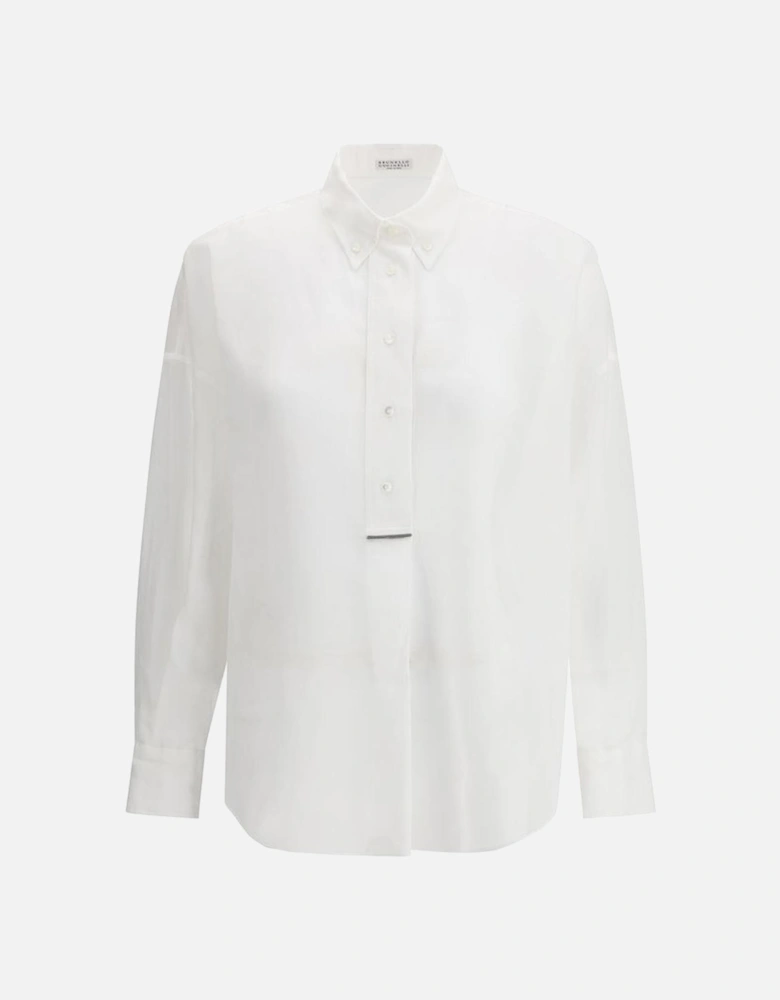 Semi-Sheer Shimmering Jewel Detail Shirt Women - White