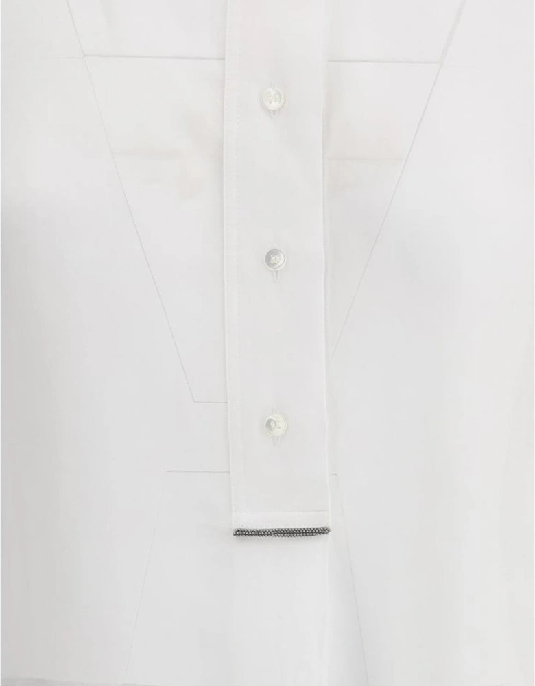 Semi-Sheer Shimmering Jewel Detail Shirt Women - White