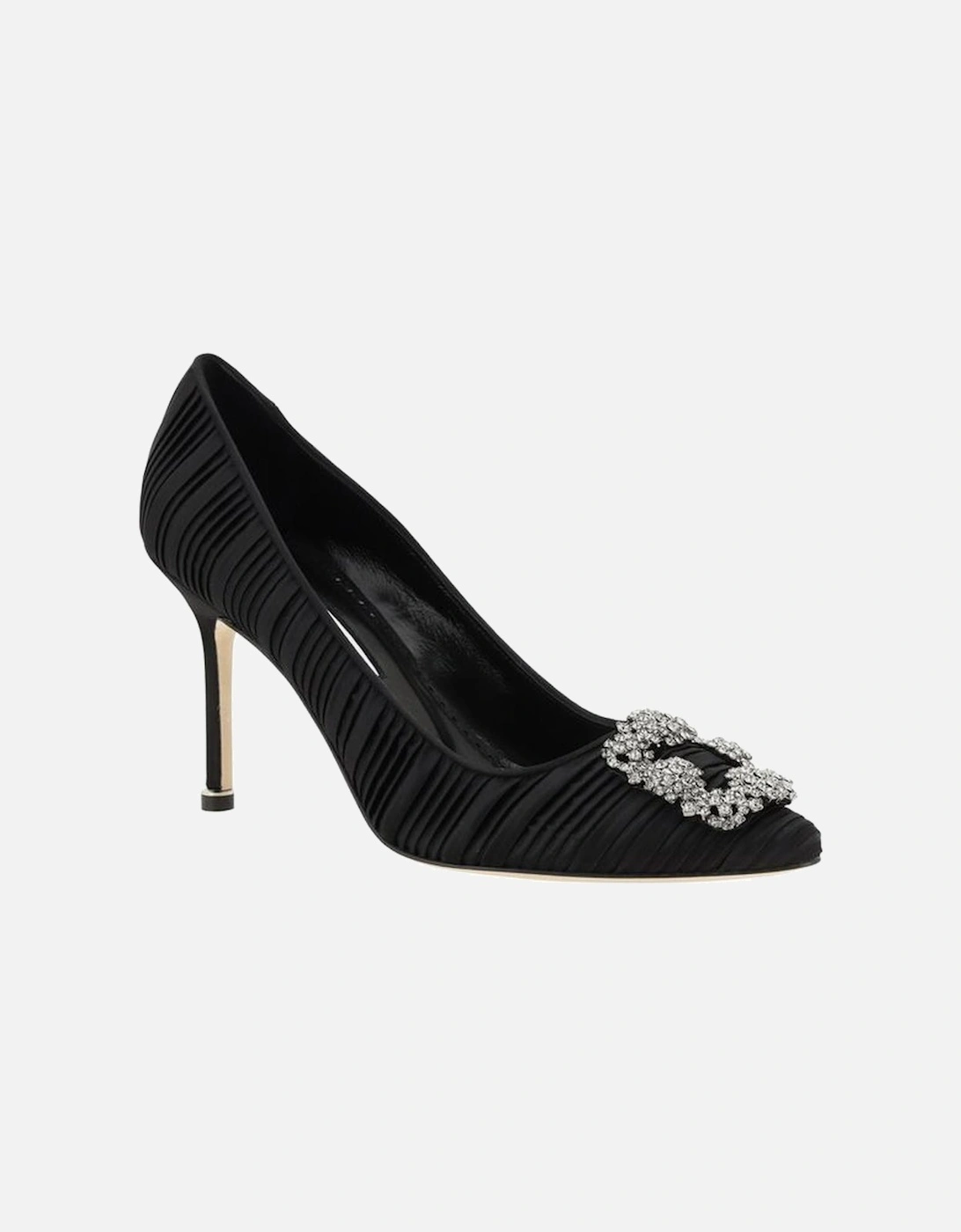 Silk Satin Hangisi Crystal Buckle Stiletto Pumps Women - Black