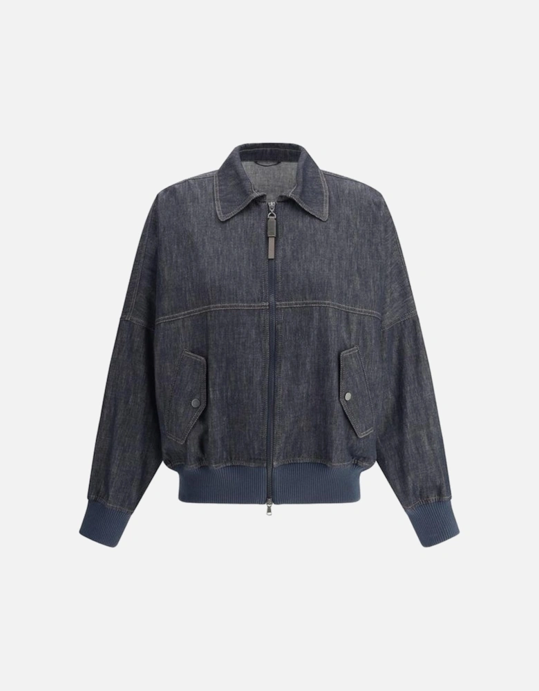 Denim Jacket with Ribbed Hem and Cuffs Women - Blue Jackets