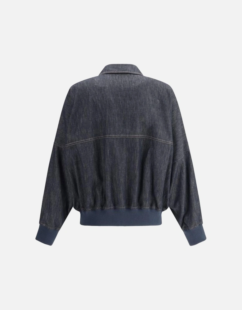 Denim Jacket with Ribbed Hem and Cuffs Women - Blue Jackets