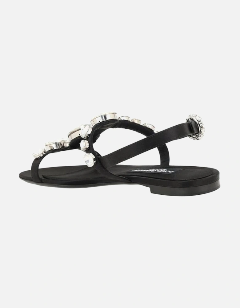 Satin Jeweled Sandals with Caged Design Women - Black