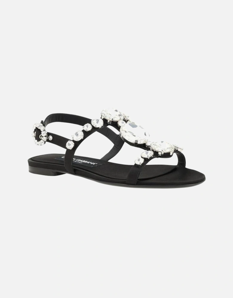 Satin Jeweled Sandals with Caged Design Women - Black