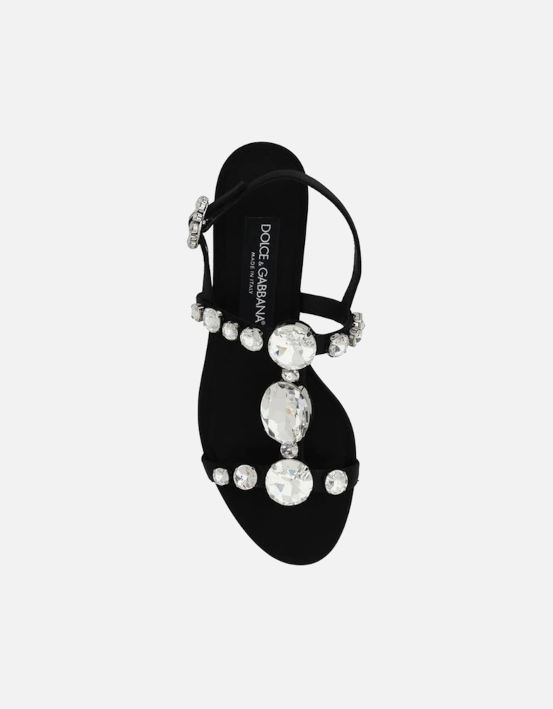 Satin Jeweled Sandals with Caged Design Women - Black