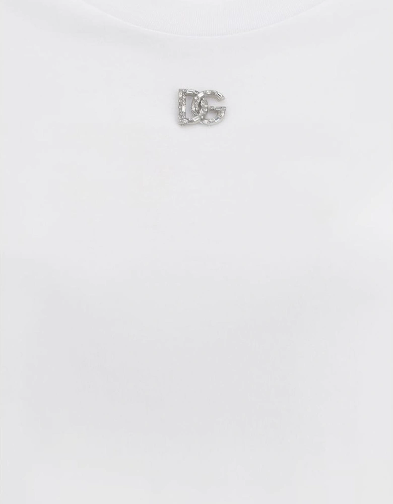 Cotton T-Shirt with Monogram Plaque and Jewels Women - White