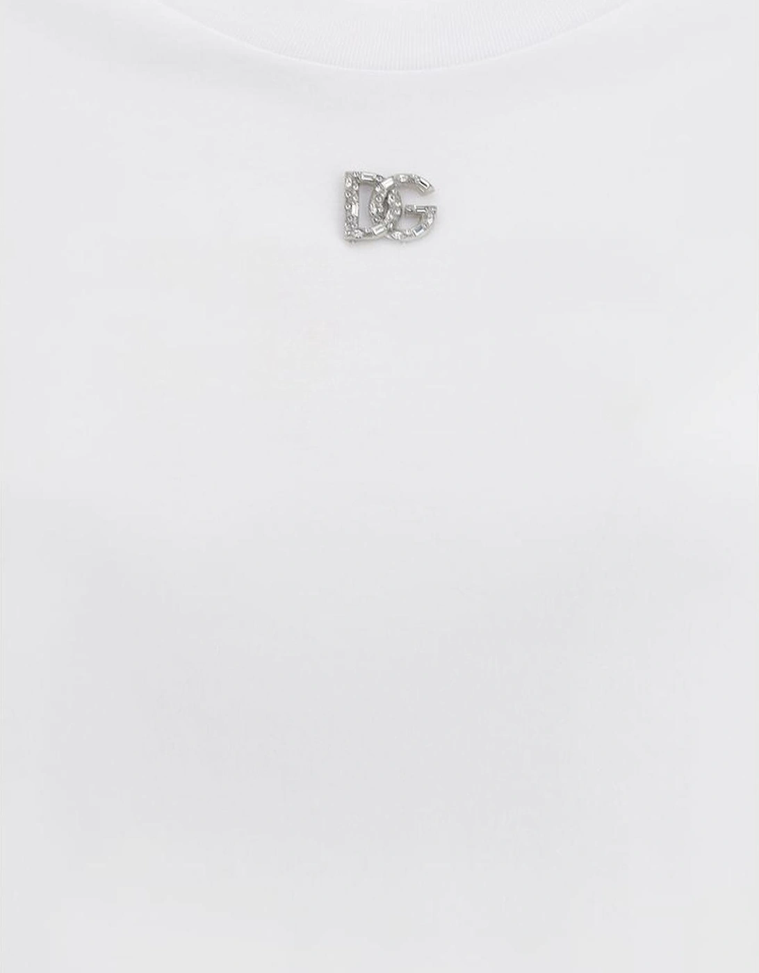 Cotton T-Shirt with Monogram Plaque and Jewels Women - White