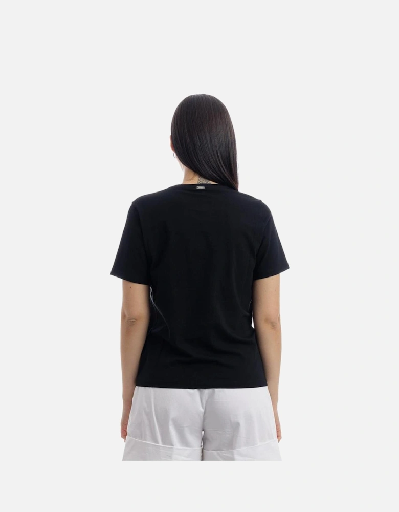 Classic T-Shirt with Rhinestone Logo Women - Black
