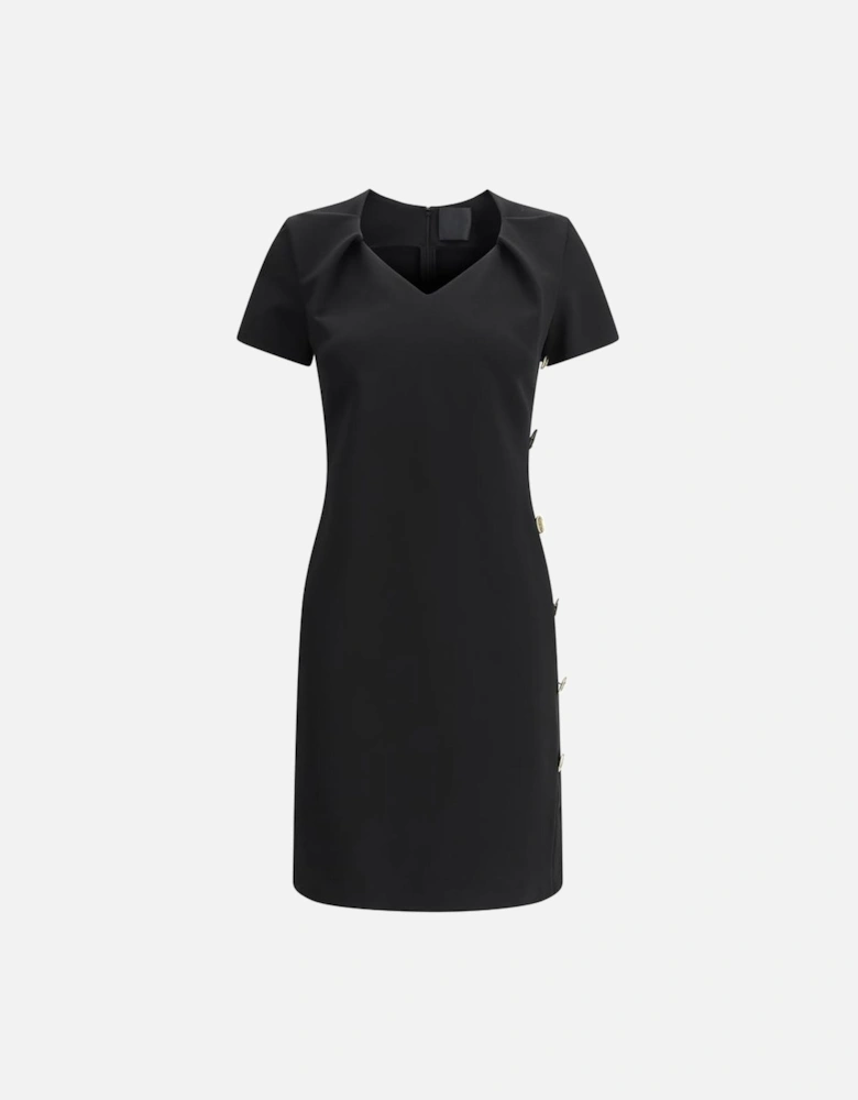 Monochrome V-Neck Dress with Side Slit Women - Black Dresses