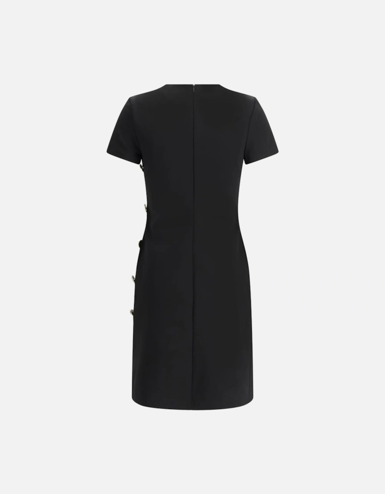 Monochrome V-Neck Dress with Side Slit Women - Black Dresses