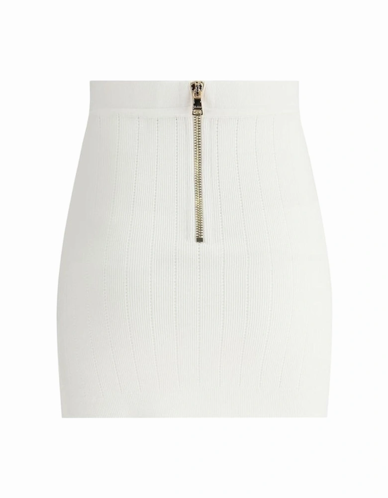 Ribbed Mini Skirt with Perforated Details Women - White