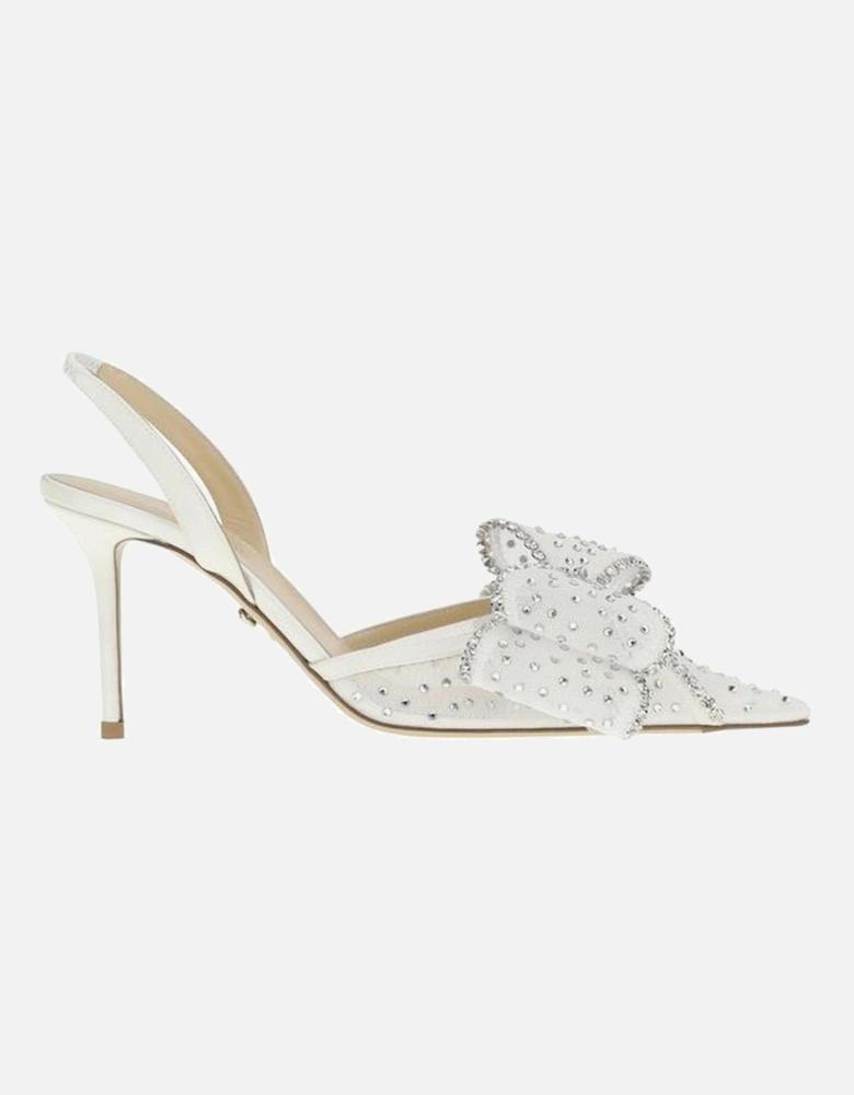 Elegant Rhinestone Bow Slingback Stiletto Pumps Women - White