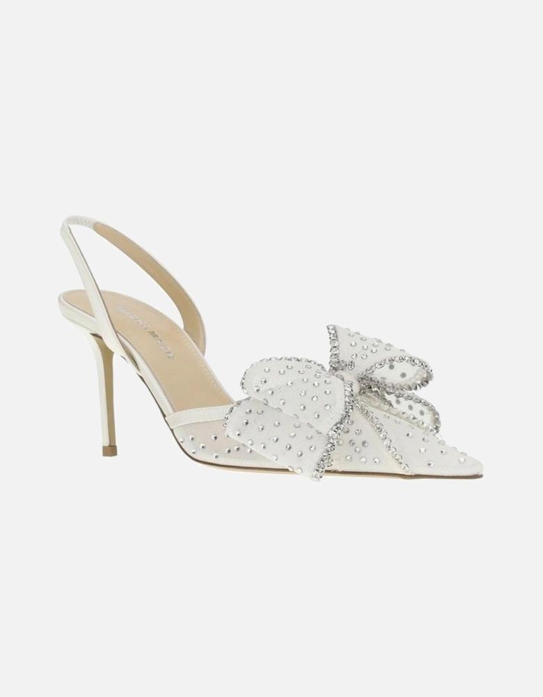 Elegant Rhinestone Bow Slingback Stiletto Pumps Women - White