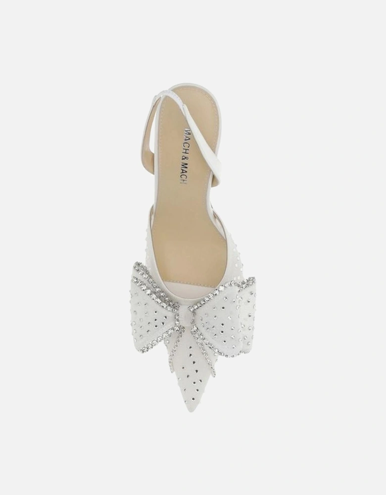 Elegant Rhinestone Bow Slingback Stiletto Pumps Women - White