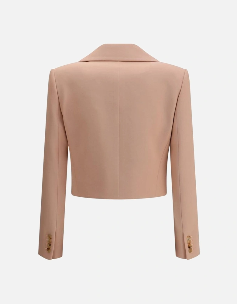 Wool Gabardine Cropped Blazer with Mini Flap Pockets Women -
