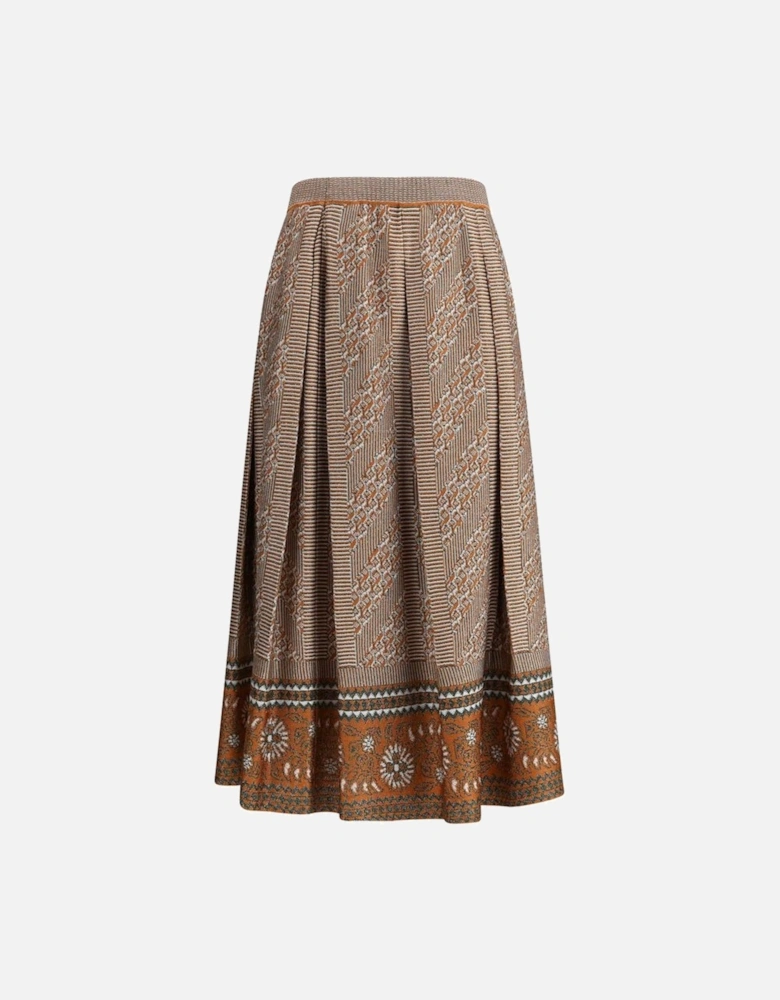 Pleated Knit Midi Skirt with Lurex and Geometric Pattern Women -