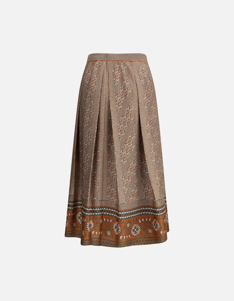 Pleated Knit Midi Skirt with Lurex and Geometric Pattern Women -
