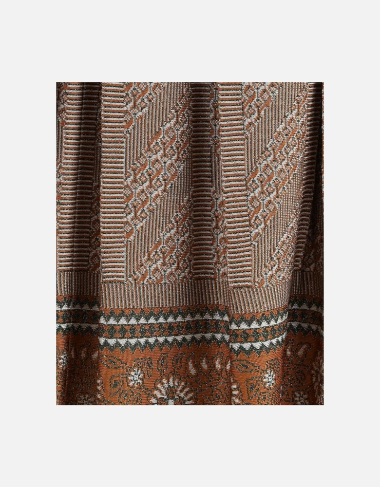Pleated Knit Midi Skirt with Lurex and Geometric Pattern Women -