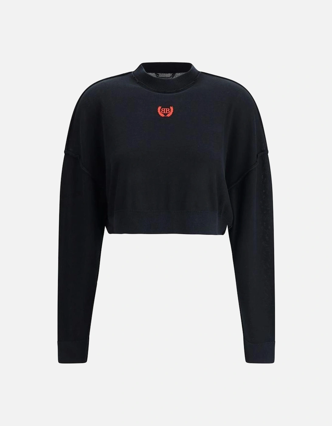 Cropped Oversized Sweater with Embroidered Logo Women - Black, 4 of 3