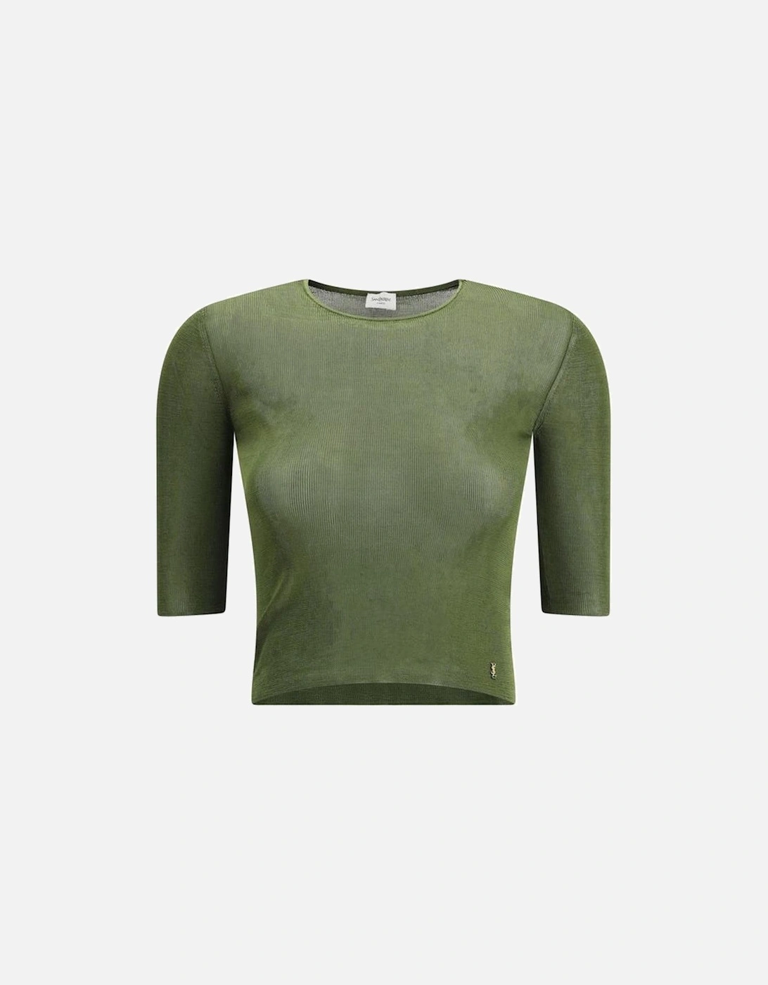 Metallic Plaque Logo Fitted Crew Neck Top Women - Bicolor T-Shirts, 4 of 3