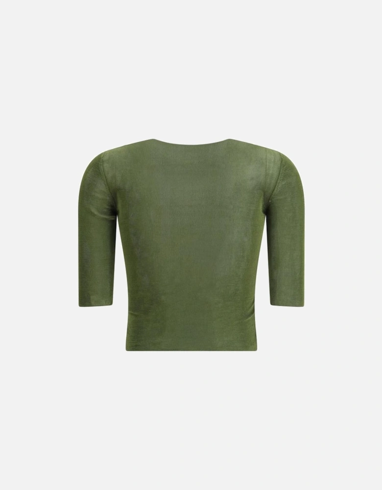 Metallic Plaque Logo Fitted Crew Neck Top Women - Bicolor T-Shirts