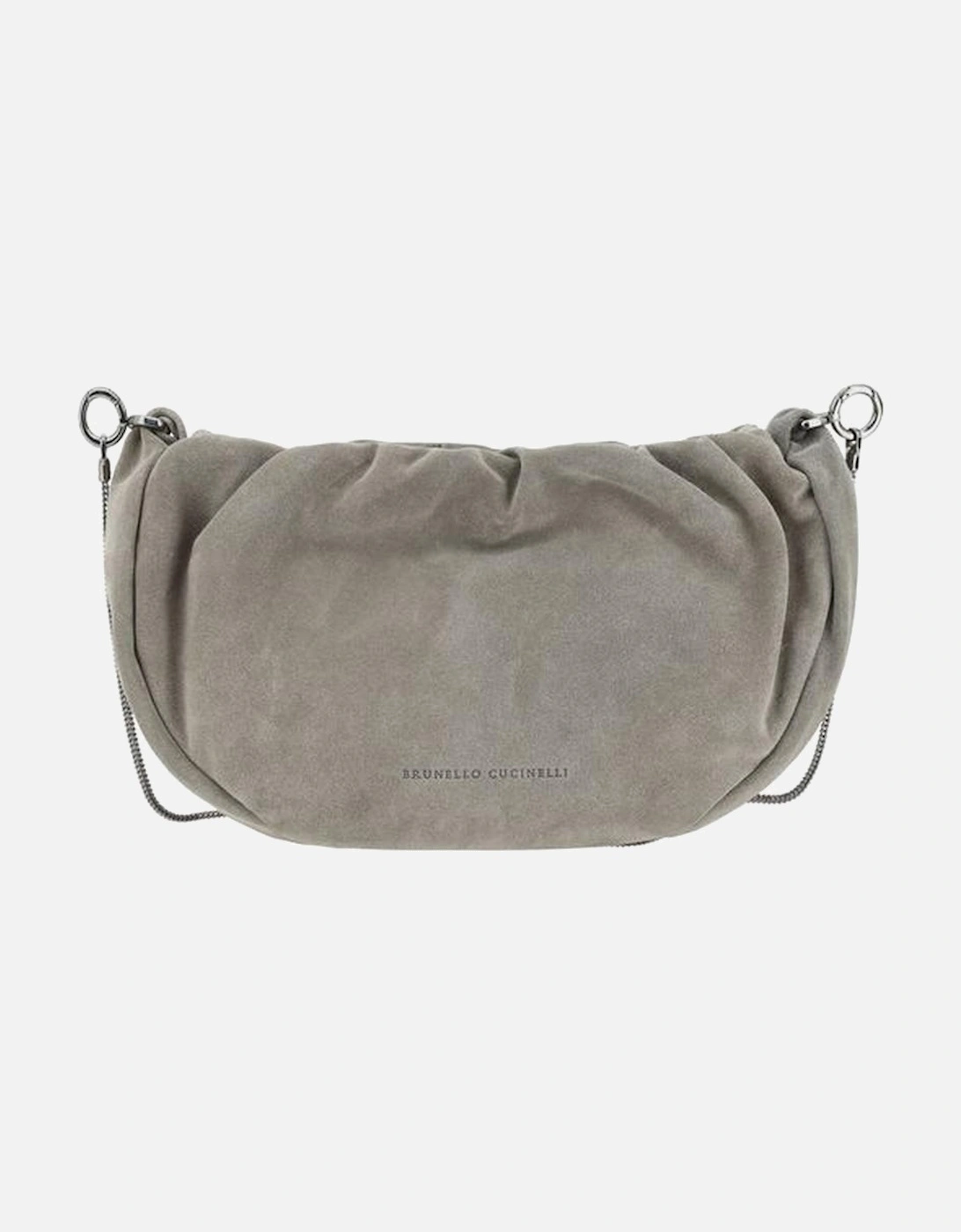 Suede Shoulder Bag with Jewelled Strap and Ruffled Top Women - Gray, 5 of 4