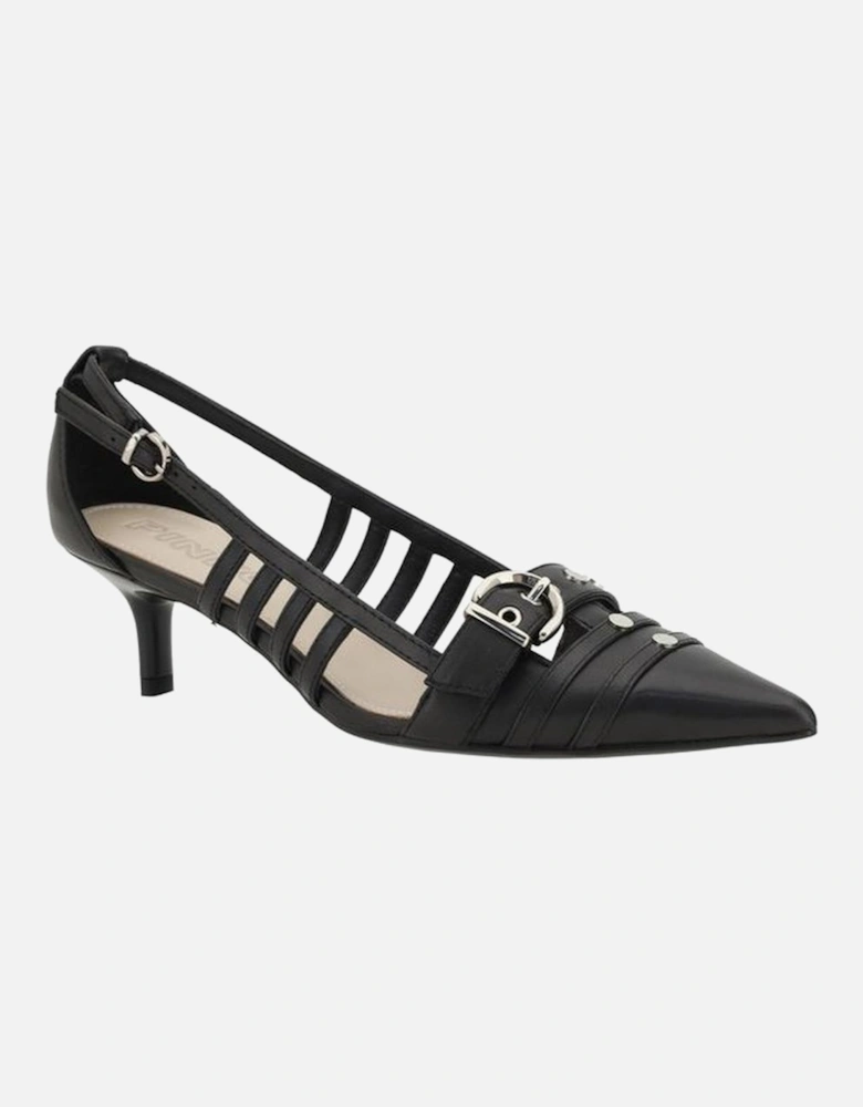 Lace-Up Slingback Leather Kitten Heel Pumps Women - Black