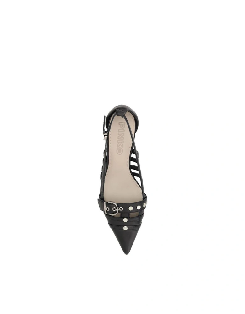 Lace-Up Slingback Leather Kitten Heel Pumps Women - Black