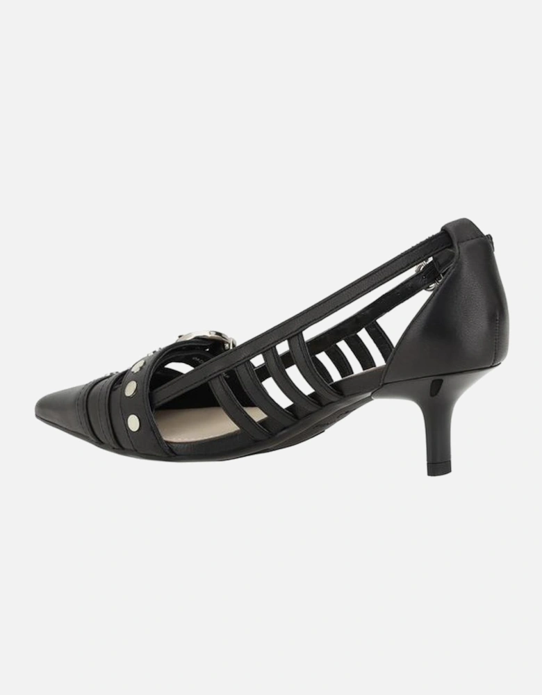 Lace-Up Slingback Leather Kitten Heel Pumps Women - Black