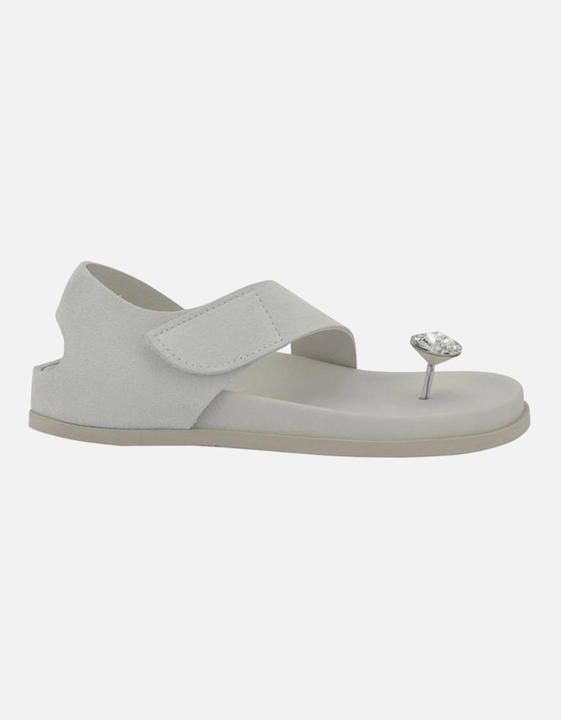 Raw-Edge Suede Sandals with Crystal Button Detail Women - White, 5 of 4