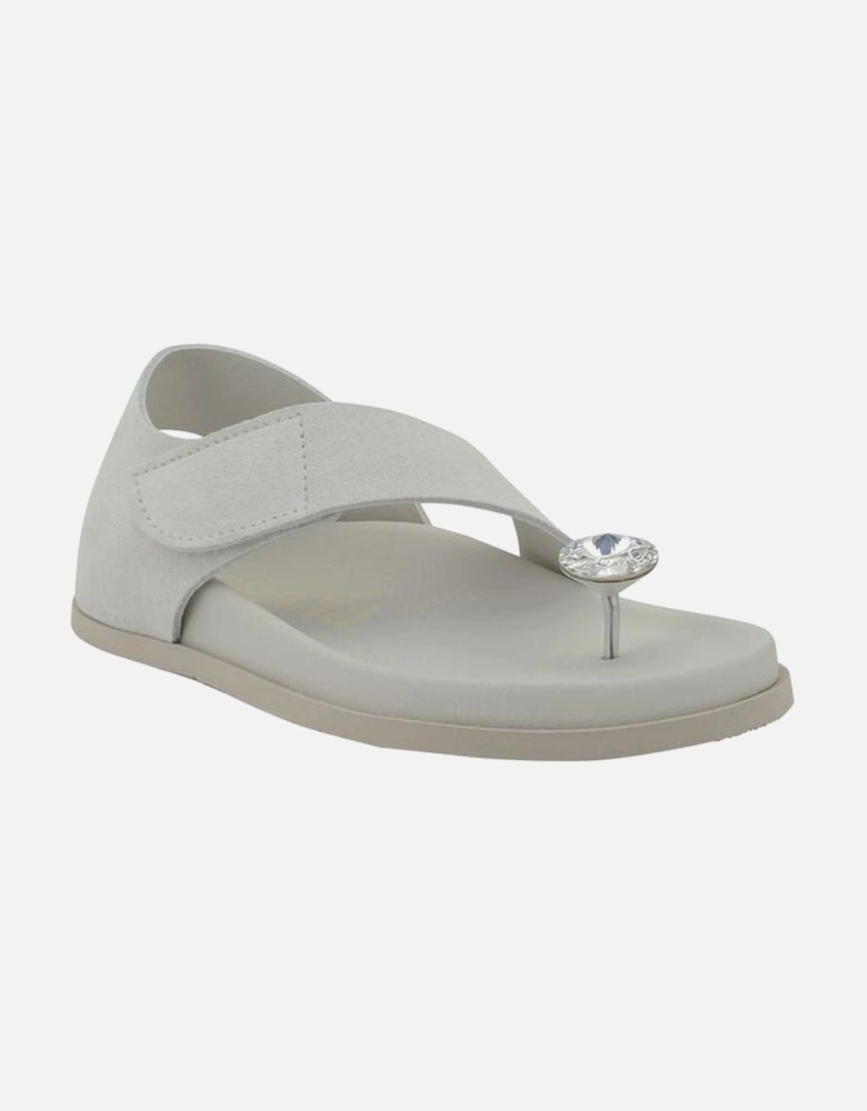 Raw-Edge Suede Sandals with Crystal Button Detail Women - White