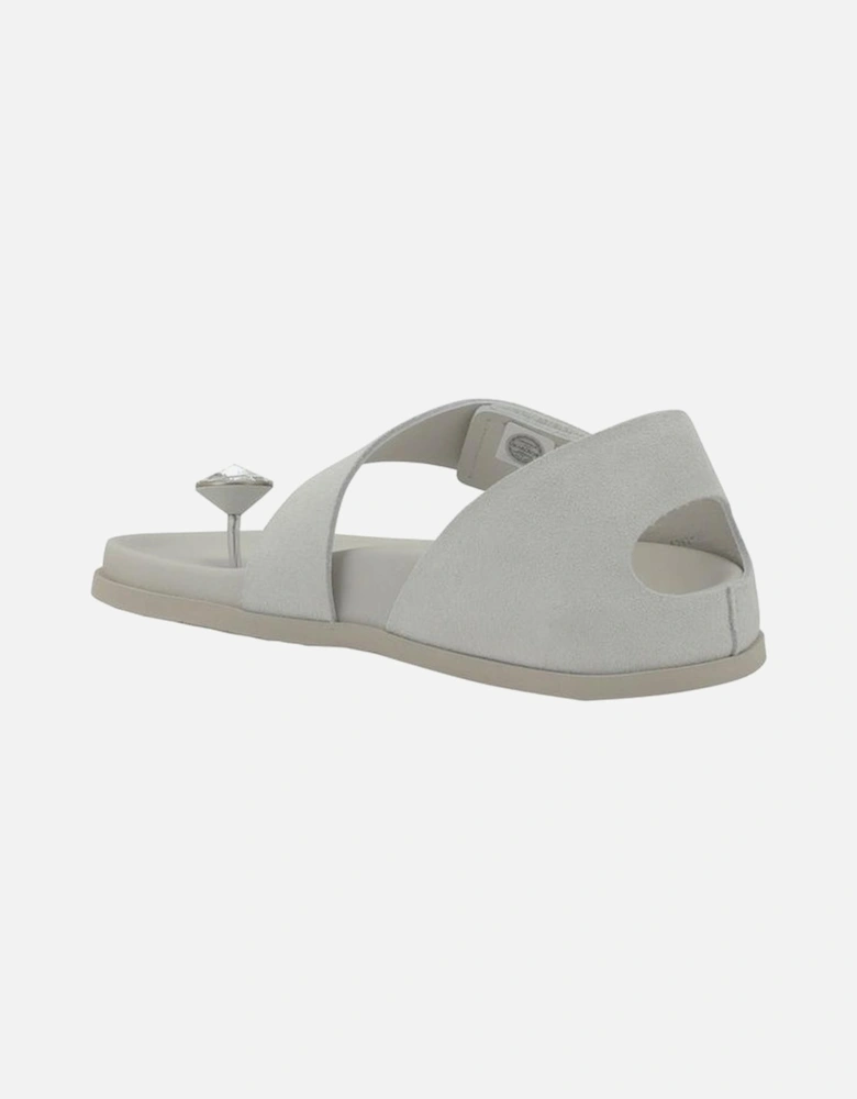 Raw-Edge Suede Sandals with Crystal Button Detail Women - White