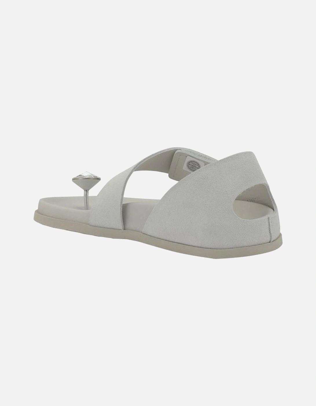 Raw-Edge Suede Sandals with Crystal Button Detail Women - White