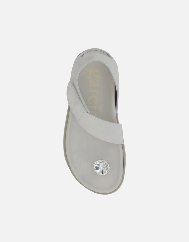 Raw-Edge Suede Sandals with Crystal Button Detail Women - White