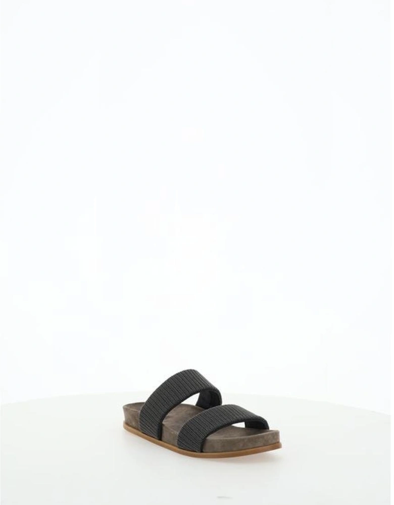 Leather Sandals with Glittery Jewel Straps Women - Gray