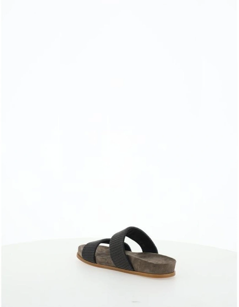 Leather Sandals with Glittery Jewel Straps Women - Gray